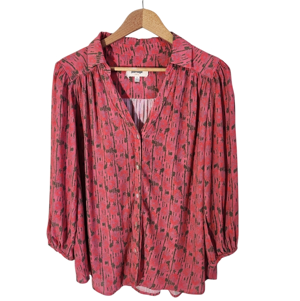 Porridge by Anthropologie Kat Buttondown Blouse Raspberry Pink Size M Women's - Picture 4 of 13